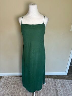 Zara Green Solid Knit Slip Midi Dress M Square Neck Strappy